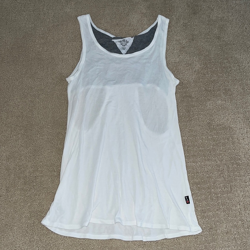 T2LOVE White and Gray Short Sleeve Tank Top